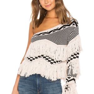 House of Harlow 1960 X Revolve Fringe one shoulder Sweater
